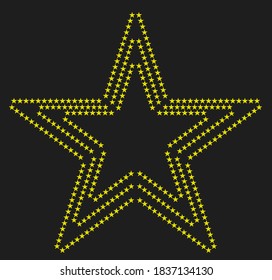 Star on a black background. Yellow outline of the star. Small stars outline.