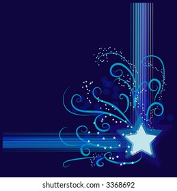 Star on blue background and star sparkling ornament