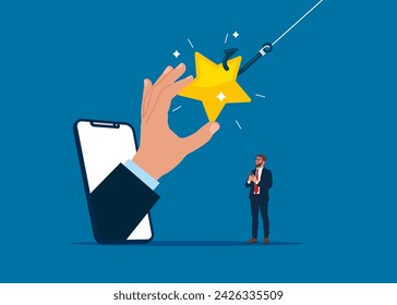 Star on fishing hook. Five star rating concept. Modern vector illustration in flat style