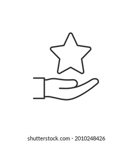 Star On Hand. Favorite Icon Line Style Isolated On White Background. Vector Illustration