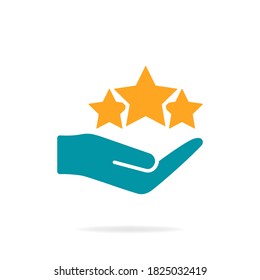 Star on the hand. High reward icon concept isolated on white background. Vector illustration