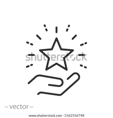 star on the hand icon, outline high reward, status good quality, star shine, thin line web symbol on white background - editable stroke vector illustration eps 10