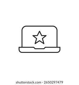 Estrela no laptop. Tecnologia confiável, hardware de alta qualidade. Computador favorito. Pixel perfeito, ícone de vetor de traçado editável