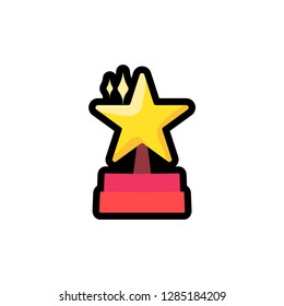 Star on podium flat outline illustration. Trophy, prize, reward. Award hand drawn sticker, patch