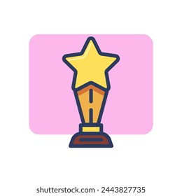 Estrella en el podio estatua delgada línea icono. Premio, ganador, gloria, celebración. Concepto de triunfo o logro. Elemento de símbolo de ilustración vectorial para diseño web y aplicaciones