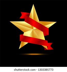 star on red ribbon vector 