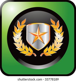 star on shield with leaves on glossy web button