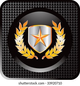 star on shield with leaves on glossy web button