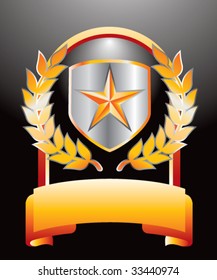 star on shield with leaves on gold display