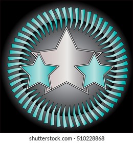 A star on a spiral background with spokes in a circular repeating pattern.