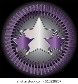 A star on a spiral background with spokes in a circular repeating pattern.