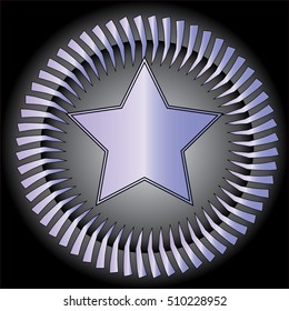 A star on a spiral background with spokes in a circular repeating pattern.