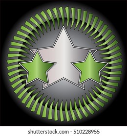 A star on a spiral background with spokes in a circular repeating pattern.