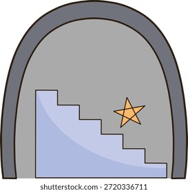 Una estrella en una escalera rodeada por el borde de un túnel, liminal.