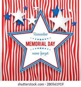 Star on striped background. Holiday patriotic card for Independence day, Memorial day, Veterans day, Presidents day and so on.