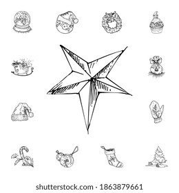 Star on the tree vector illustration in color and outline sketch style on white background