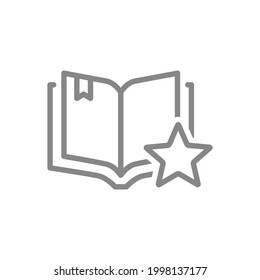 Star with open book line icon. Add to favorites, book rating, literature review symbol