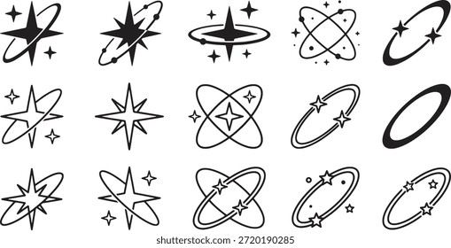 Star Orbit Icon Set Cosmic Space Symbols Astral Galaxy Line Art Elements Collection
