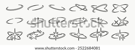 Star orbit set vector. Y2k star sparkle outline icon. Space cosmos galaxy star icons. Star sparkle outline icon.