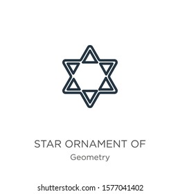 Star ornament of small triangles icon. Thin linear star ornament of small triangles outline icon isolated on white background from geometry collection. Line vector sign, symbol for web and mobile