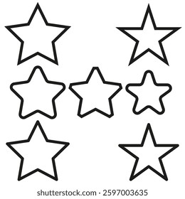 Star outline collection. Geometric star symbols. Different star shapes. Vector minimal set.
