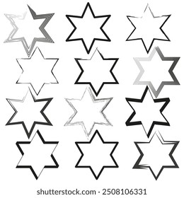 Sternumriss-Set. Geometrische Formen mit Distression. Handgezeichnete Vektorelemente. Grunge Line Art.