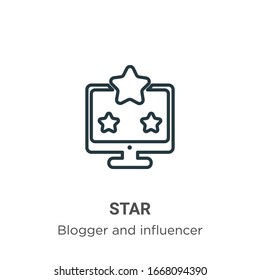 Icono de vector de contorno de estrella. Icono de estrella negra de línea delgada, vector plano ilustración de elemento simple de blogger editable e influenciador concepto de trazo aislado en fondo blanco
