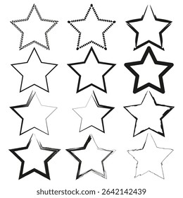 Star outlines icon. Various star shapes. Vector transparent elements. Black line drawings.