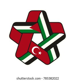 Star of Palestine and Turkey flag. Palestine and Turkey flag ribbon. Vector icon. EPS 08.