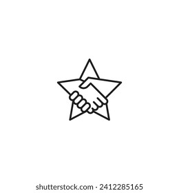 Star partnership, Handshake star. Vector outline icon illustration