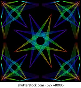 The star of the passing neon lines in such a frame. The abstract figure of the stars and corners for the frame and design.