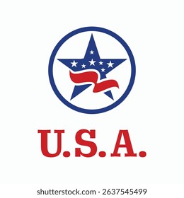 star patriot usa logo design vector with usa flag element	