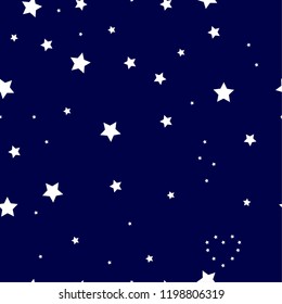 Star pattern. Dark blue background, white stars, gift wrap. Vector illustration.