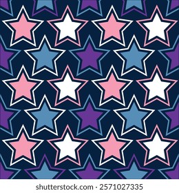 Star pattern with dots or lunettes with colorful outlines in pastel tones, fun designs for textures or fashion.