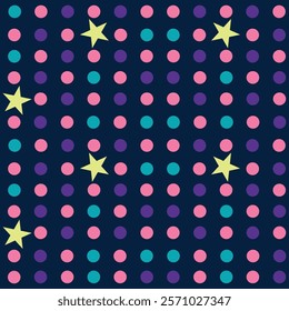 Star pattern with dots or lunettes with colorful outlines in pastel tones, fun designs for textures or fashion.