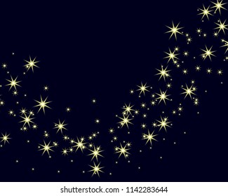 Star pattern. Glittering wave. Golden sparkling stars on dark background. Vector illustration. Eps10.