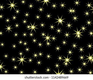 Star pattern. Glittering wave. Golden sparkling stars on dark background. Vector illustration. Eps10.