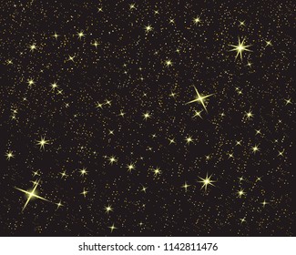 Star pattern. Glittering wave. Golden sparkling stars on dark background. Vector illustration. Eps10.