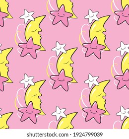 Star pattern, month. For children. Background, seamless ornament. 