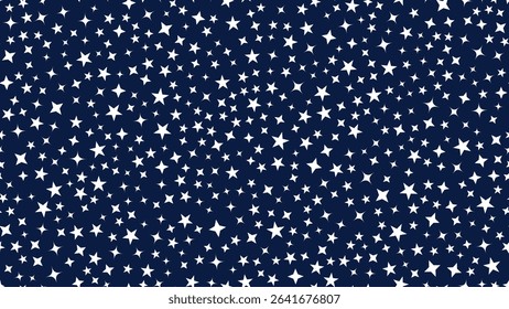 Star pattern on navy blue background. Dark blue background with starry sky seamless pattern. 4K wallpaper with night sky star theme. Space background, stars background. Vector illustration.