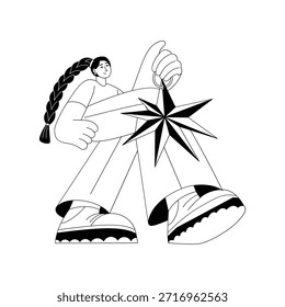 Star Pattern Outfit black and white style vector character concept illustration. 