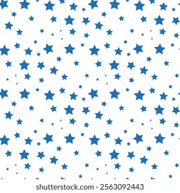 Star pattern. Seamless vector background - blue, gray and white five-pointed stars on white backdrop