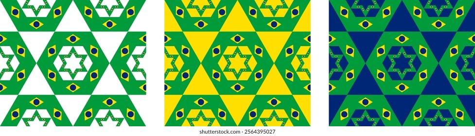 star pattern set of brazil flag for decoration. hexagon background. vector illustration