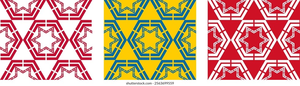star pattern set of denmark, sweden and england flags for decoration. geometric background vector illustration