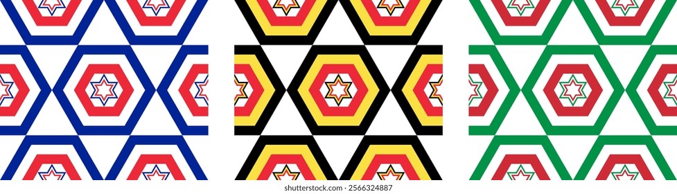 star pattern set of france, belgium and italy flags for decoration. geometric background vector illustration