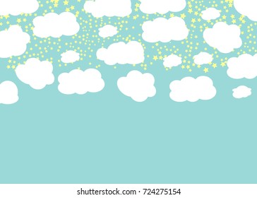 Star pattern. Sky with clouds. Vector illustration. Baby background.