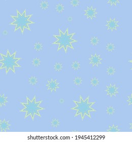 Star pattern. Sky or galaxy. For children's design, textiles and fabrics. Seamless, endless, pastel colors for the baby. Blue. Vector.
