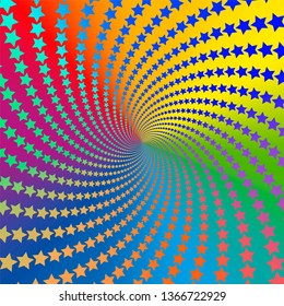 Star pattern spiral. Colorful, psychedelic, hypnotizing, trance-like, vibrant, energetic, vivid, intensive, circular fractal background illustration.
