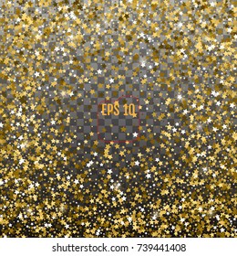 Star pattern. Transparent background, gold, gift wrap. Vector illustration.