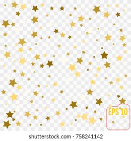 Star pattern. Transparent, background, gold, gift wrap. Vector illustration.